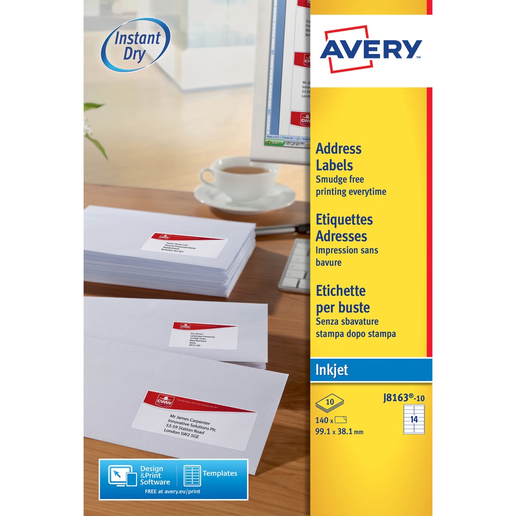 [J8163-10] Etiket Avery J8163-10 99.1x38.1mm wit 140st