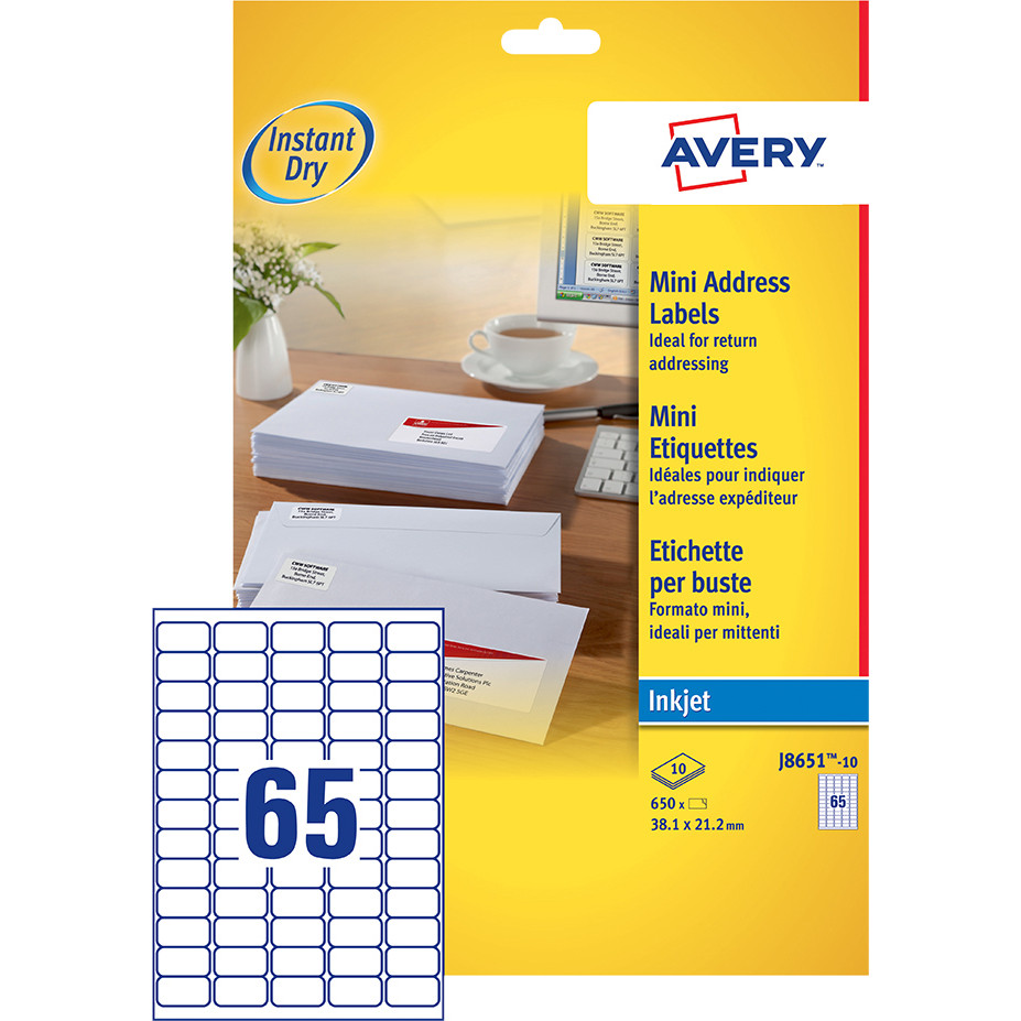 Etiket Avery J8651-10 38.1x21.2mm wit 650st