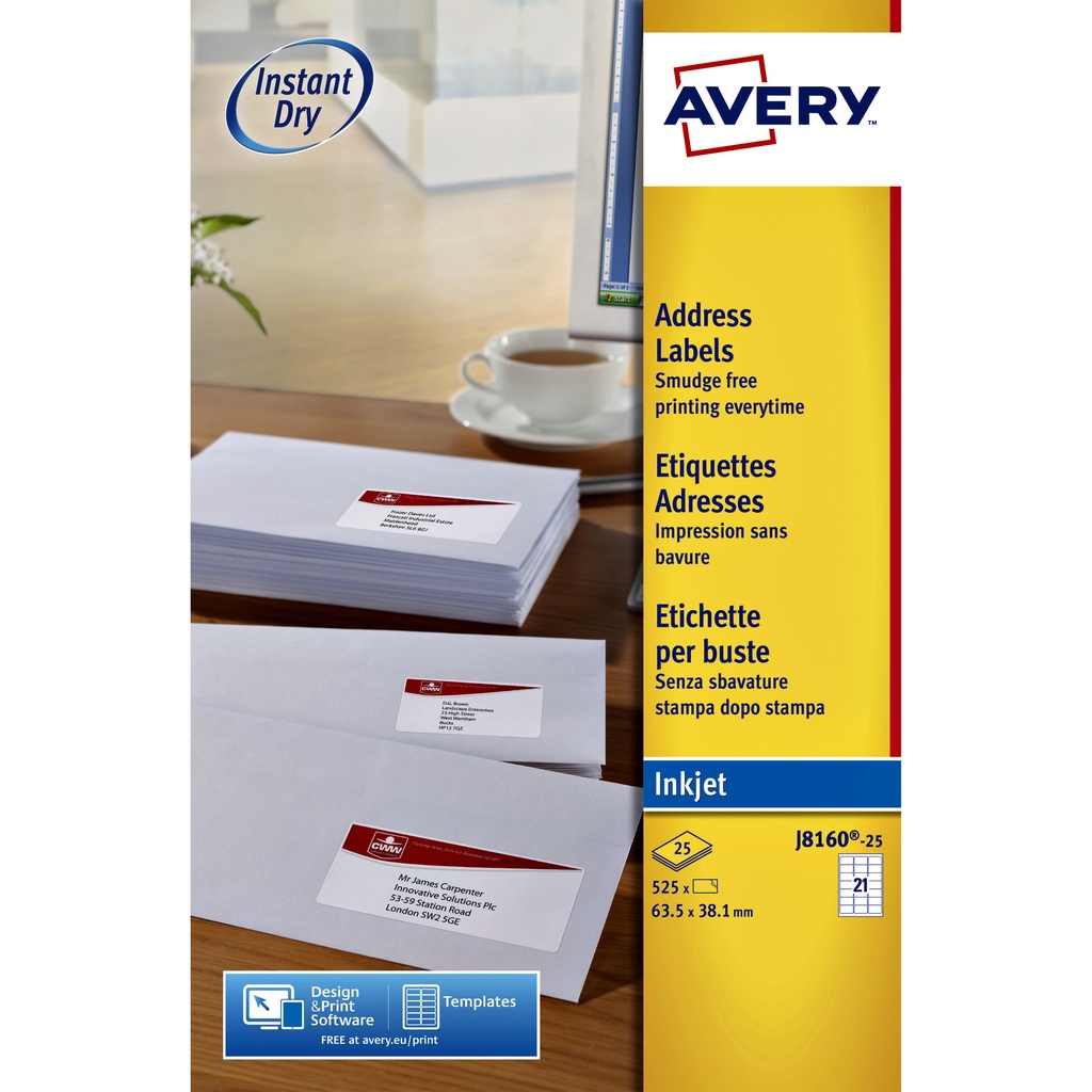 [J8160-10] Etiket Avery J8160-10 63.5x38.1mm wit 210st