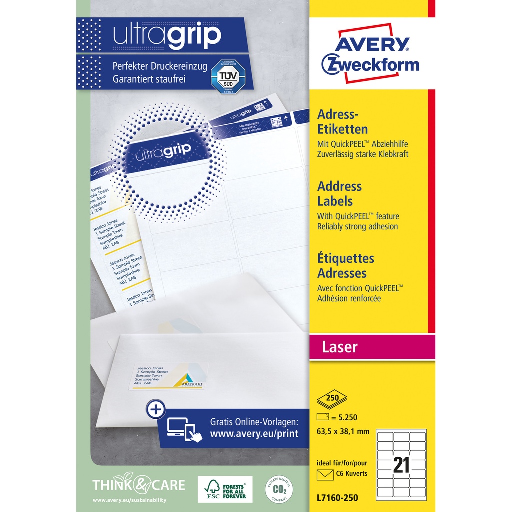 [L7160-250] Etiket Avery L7160-250 63.5x38.1mm wit 5250st