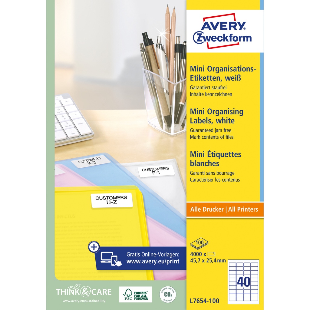 [L7654-100] Etiket Avery L7654-100 45.7x25.4mm wit 4000st
