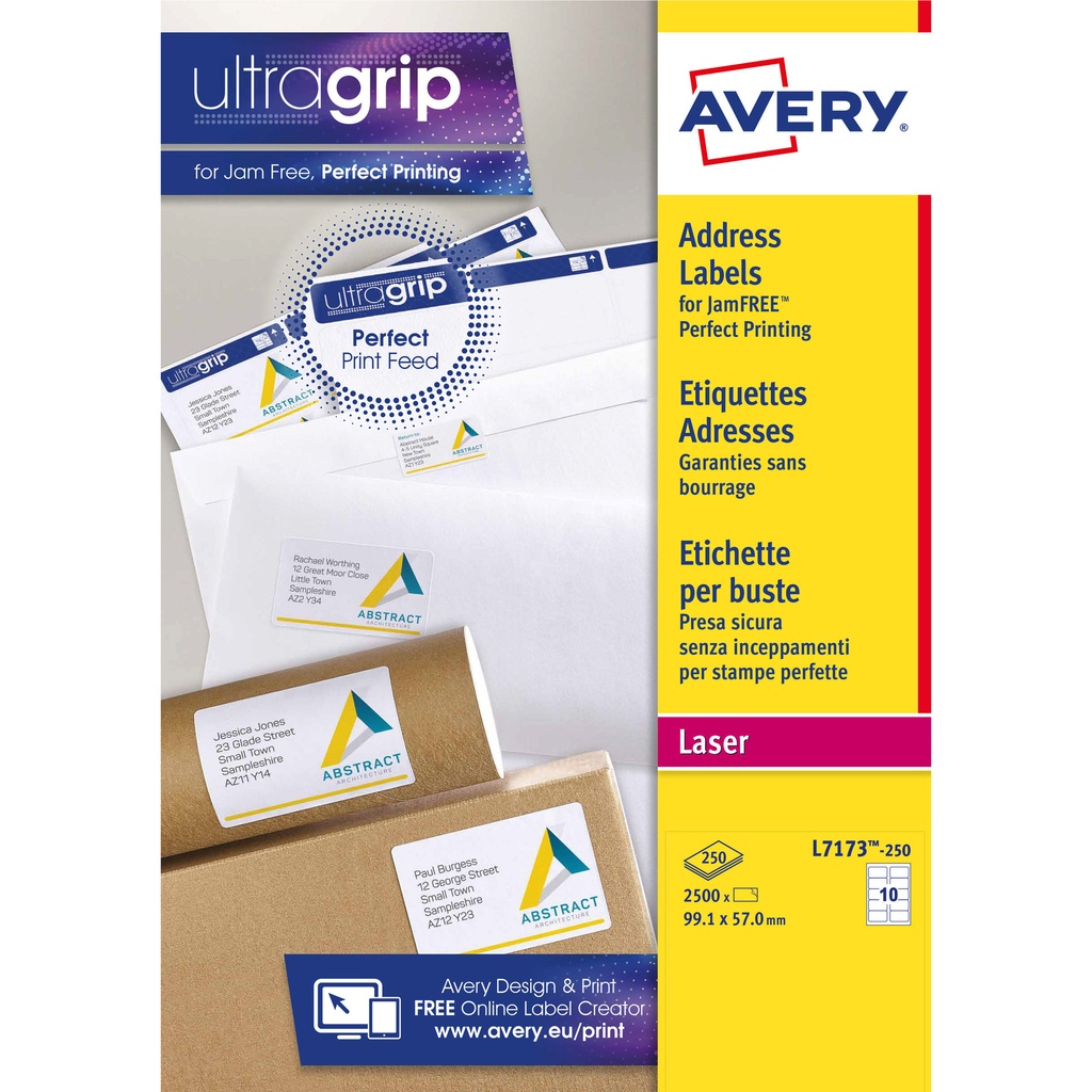 [L7173-250] Etiket Avery L7173-250 99.1x57mm wit 2500st