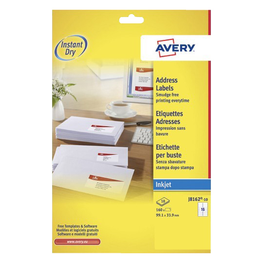 [J8162-10] Etiket Avery J8162-10 99.1x33.9mm wit 160st