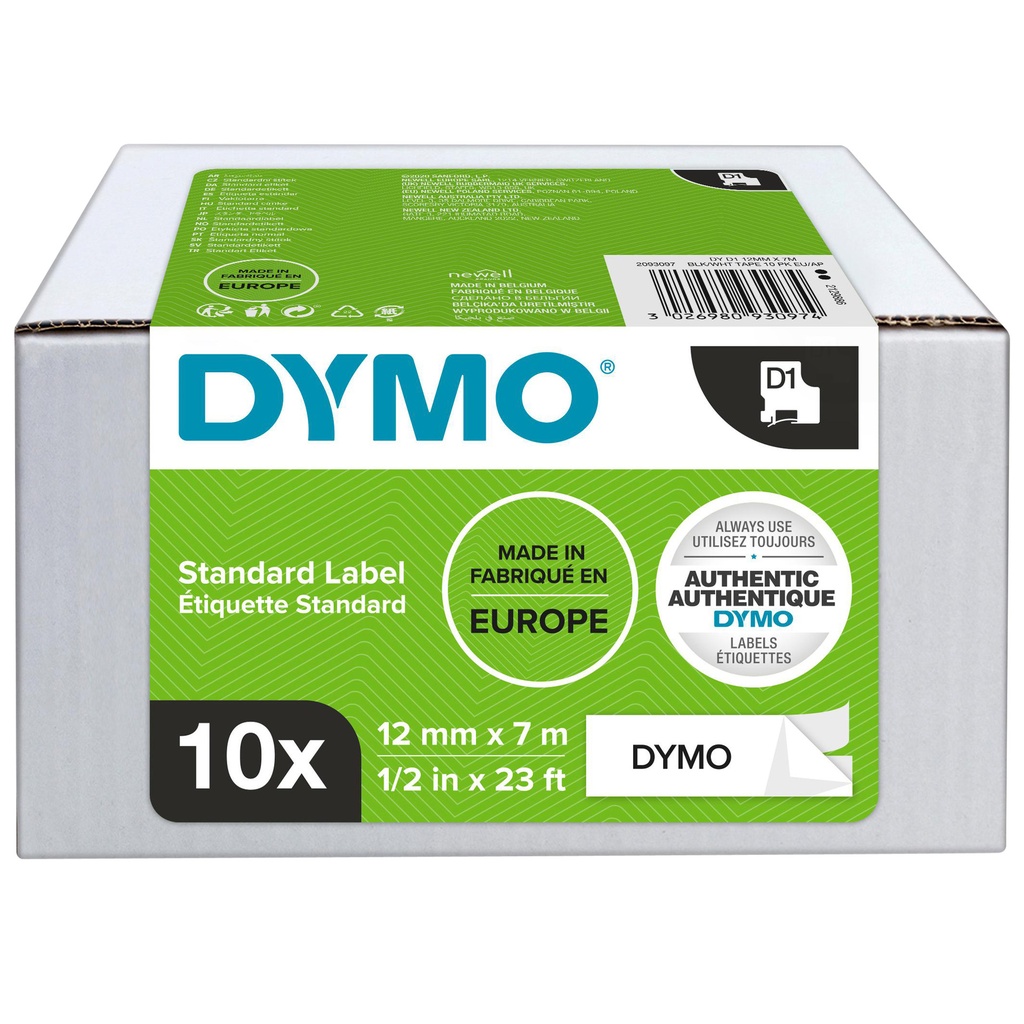 [2093097] Labeltape Dymo LabelManager D1 12mm wit 10st