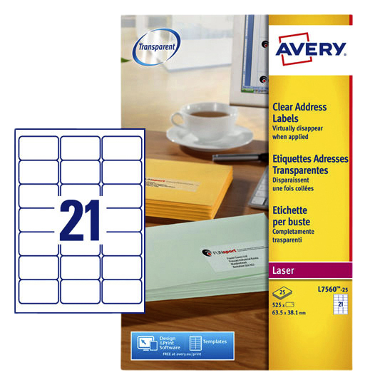 [L7560-25] Etiket Avery L7560-25 63.5x38.1mm tr 525st