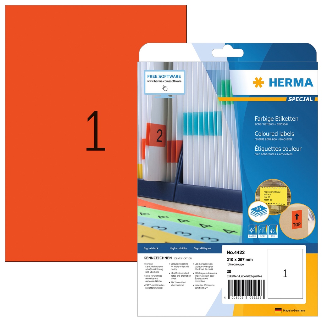 [4422] Etiket HERMA 4422 210x297mm A4 verwijderb rd 20st