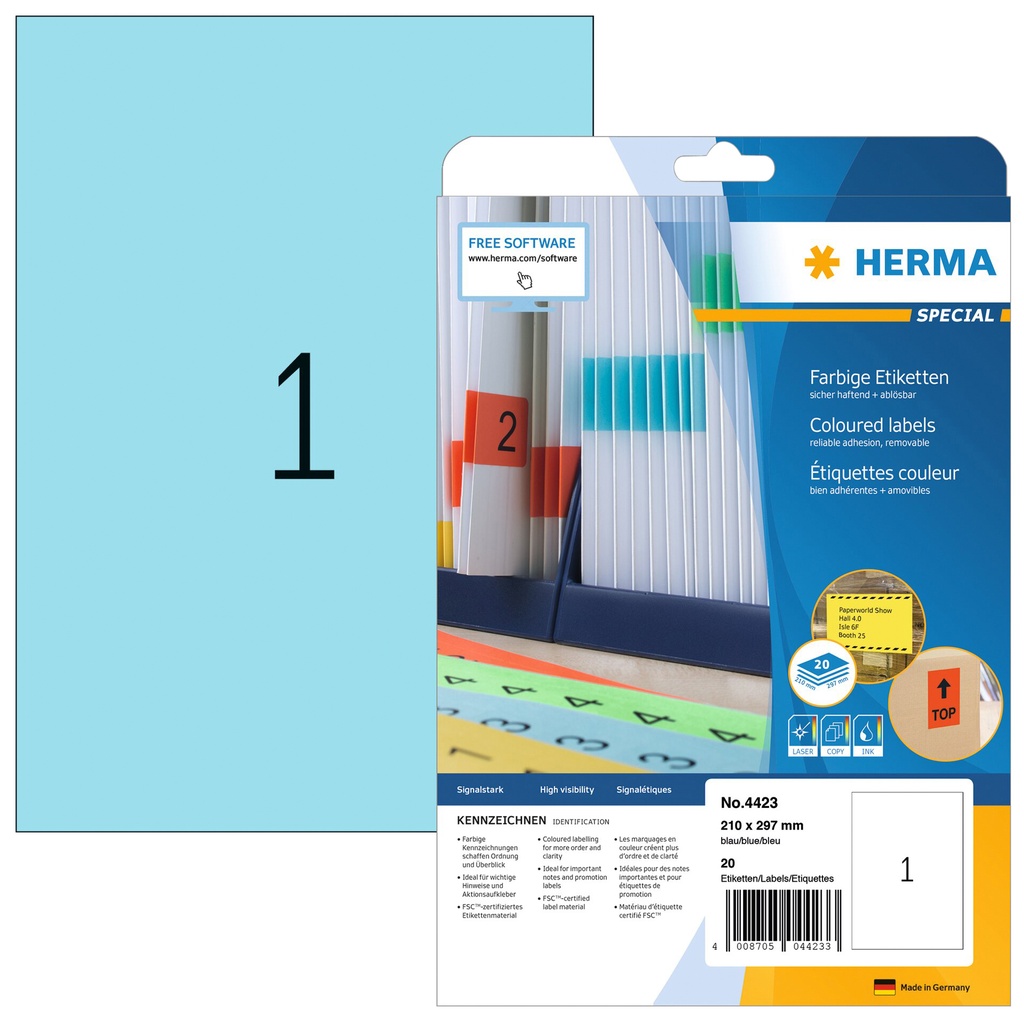 [4423] Etiket HERMA 4423 210x297mm A4 verwijderb bl 20st