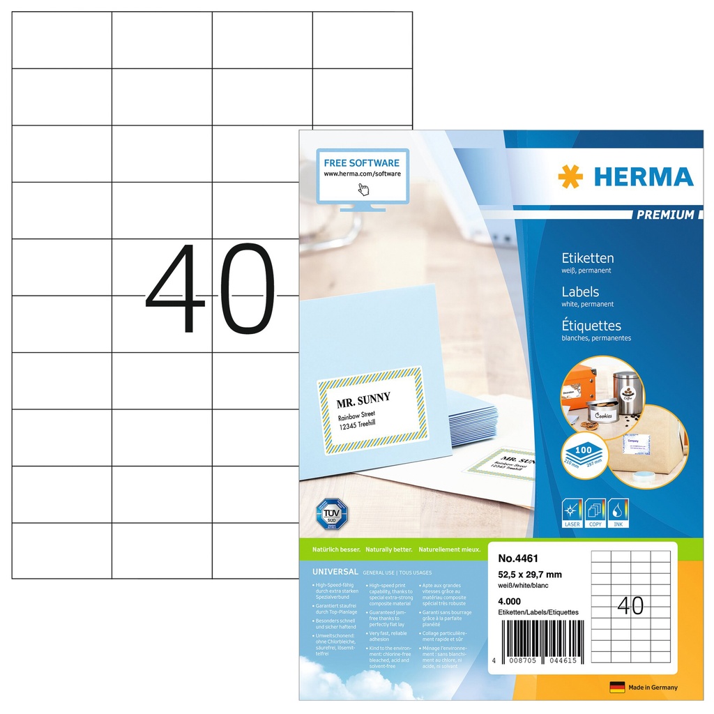 [4461] Etiket HERMA 4461 52.5x29.7mm prem wit 4000st