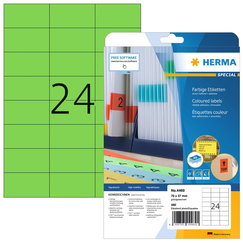 [4469] Etiket HERMA 4469 70x37mm verwijderb groen 480st
