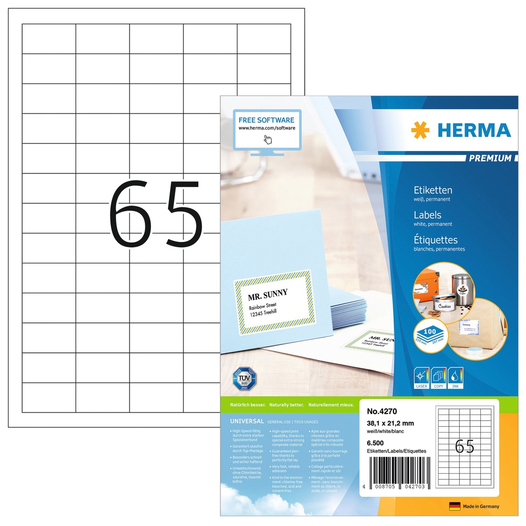 [4270] Etiket HERMA 4270 38.1x21.2mm premium wit 6500st