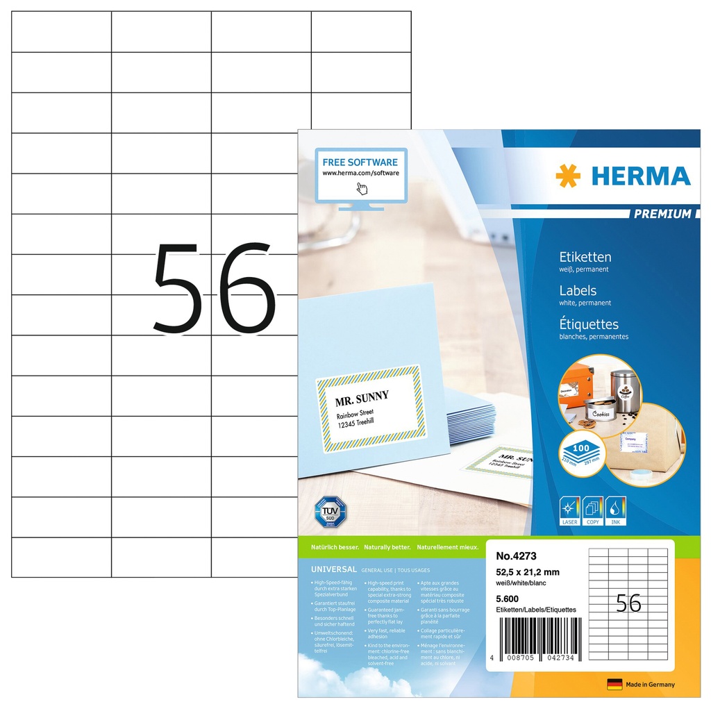 [4273] Etiket HERMA 4273 52.5x21.2mm premium wit 5600st