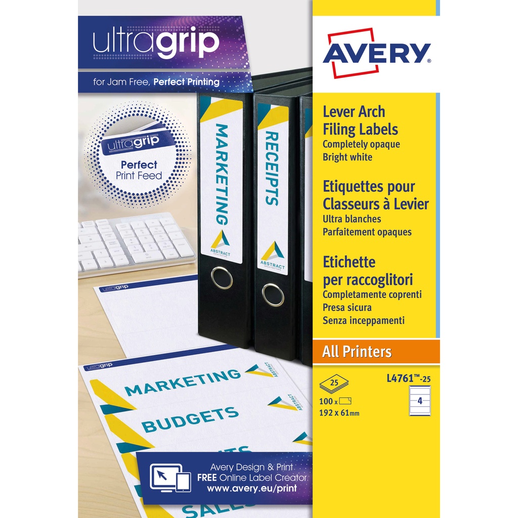 [L4761-25] Rugetiket Avery breed 61x192mm zelfklevend wit