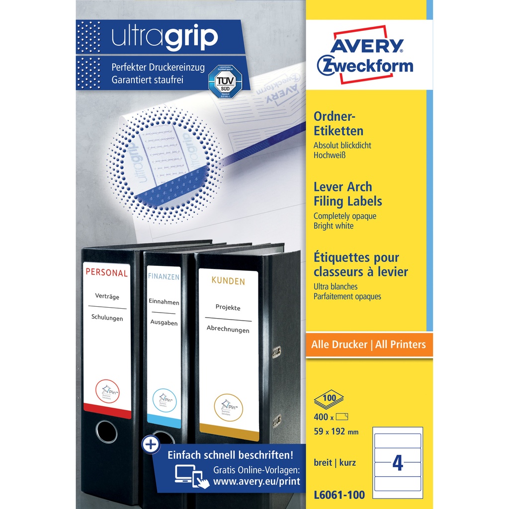 [L6061-100] Rugetiket Avery breed 59x192mm zelfklevend wit