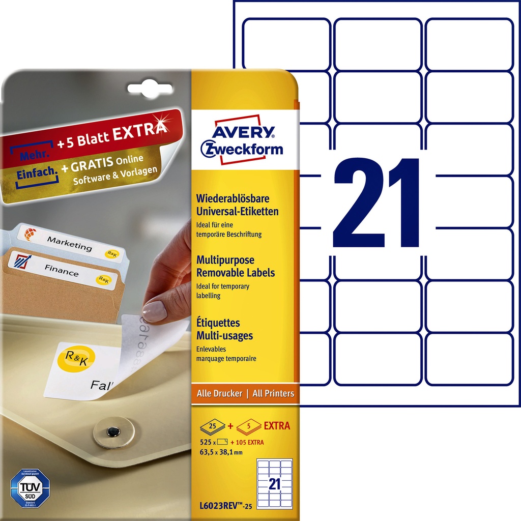 [L6023REV-25] Etiket Avery L6023REV-25 63.5x38.1mm wit 525st