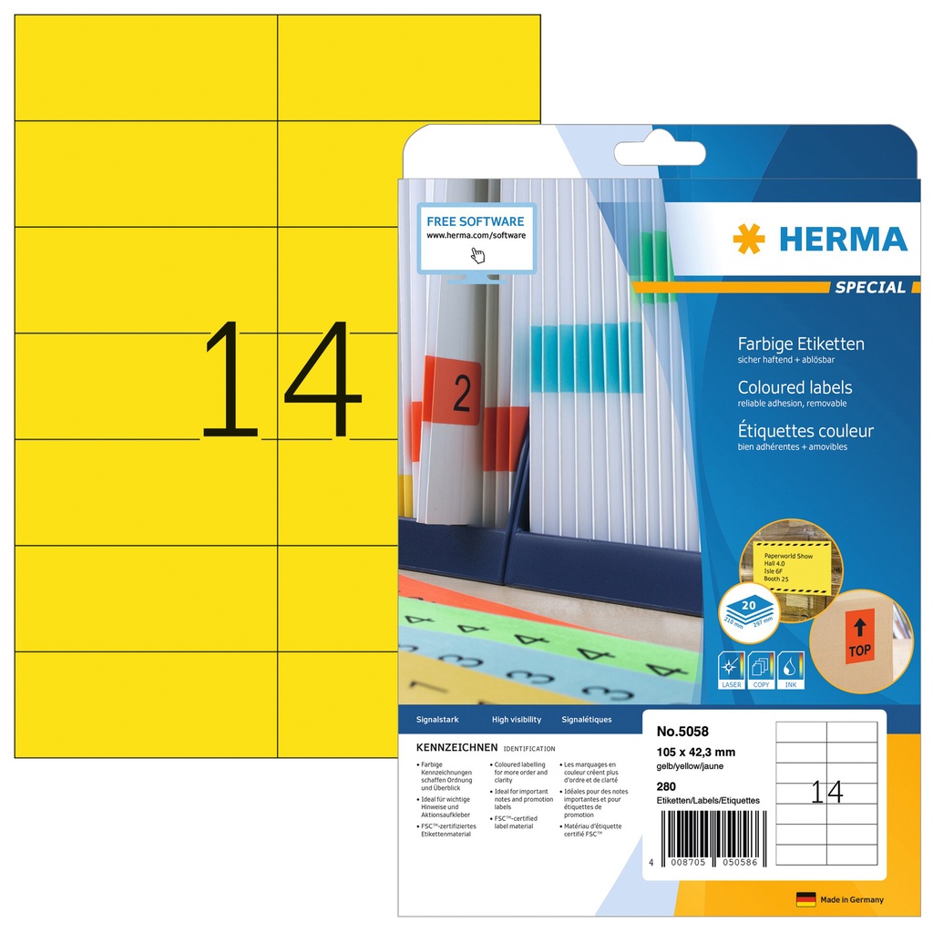 [5058] Etiket HERMA 5058 105x42.3mm verwijderb geel 280st