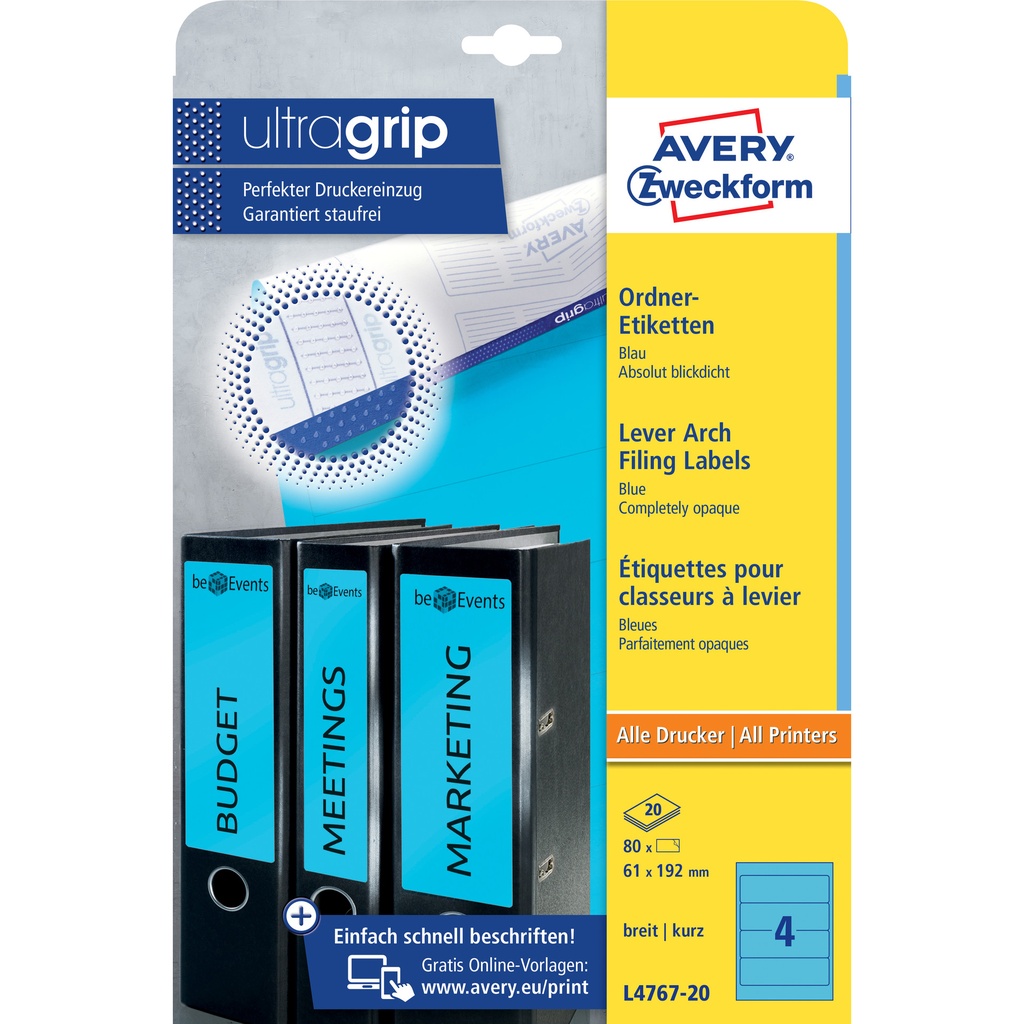 [L4767-20] Rugetiket Avery breed 61x192mm zelfklevend blauw