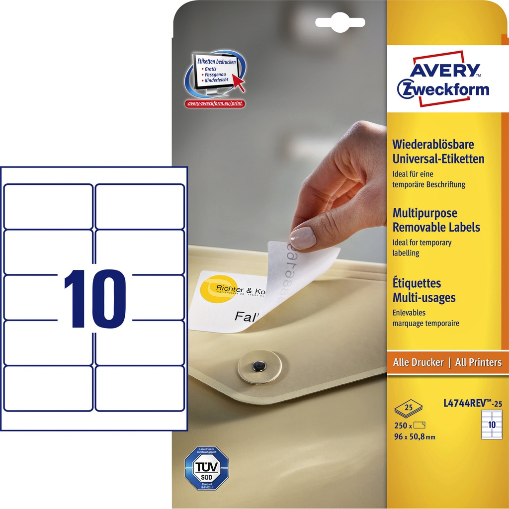 [L4744REV-25] Etiket Avery L4744REV-25 96x50.8mm wit 250st