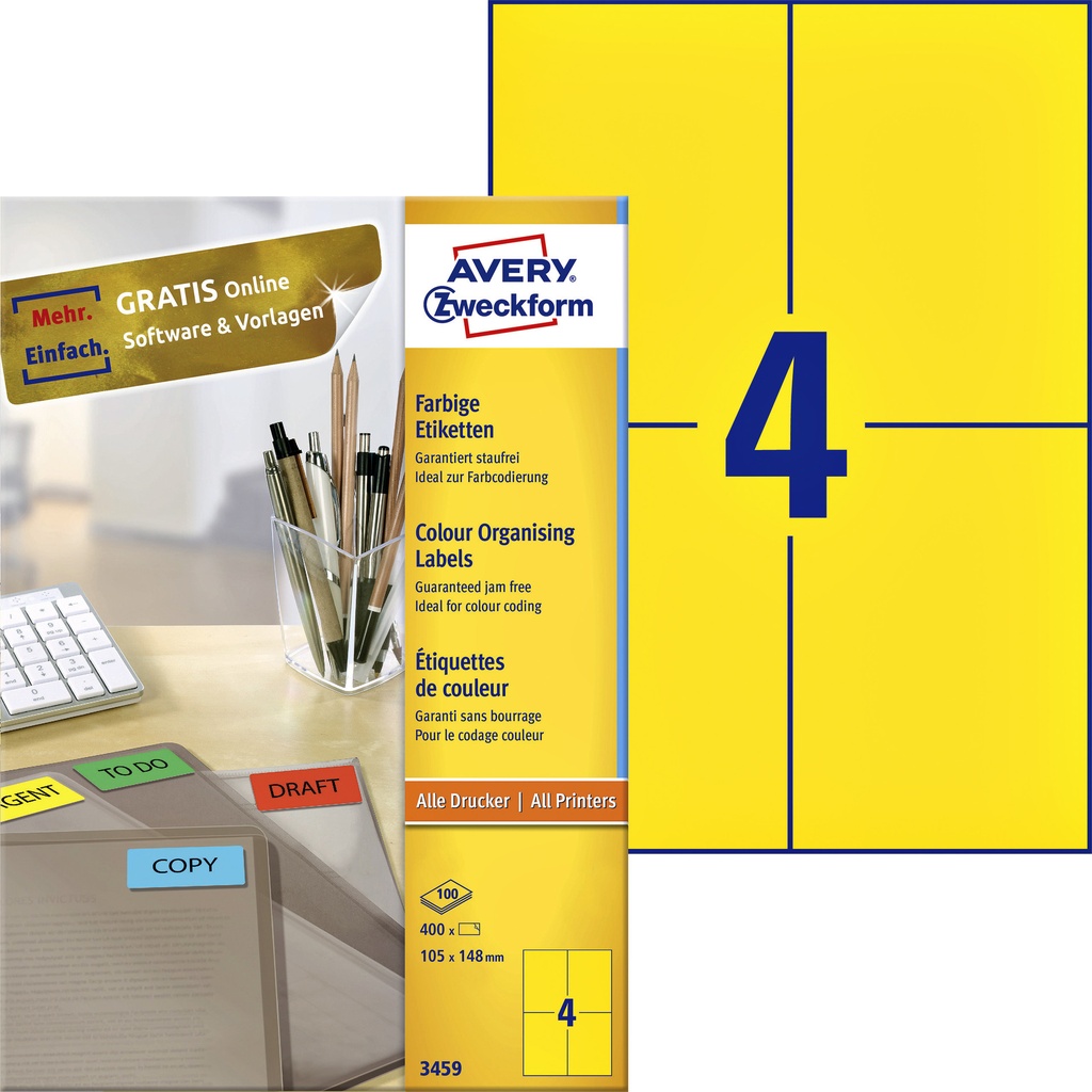 [3459] Etiket Avery 3459 105x148mm A6 geel 400st