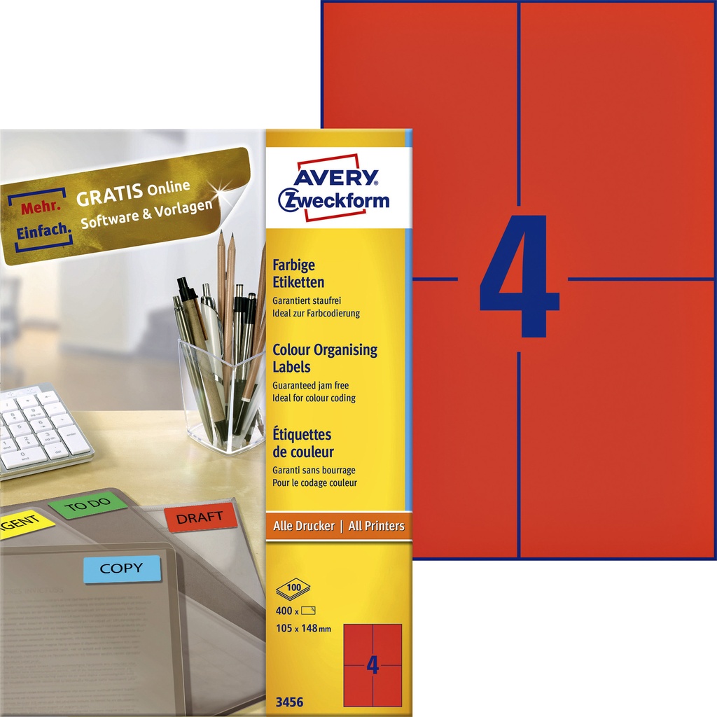 [3456] Etiket Avery 3456 105x148mm A6 rood 400st