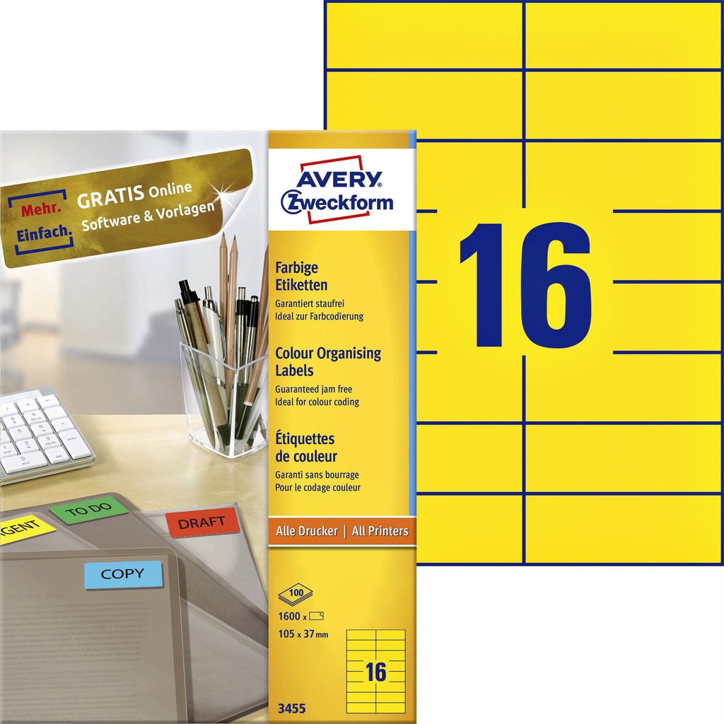 [3455] Etiket Avery 3455 105x37mm geel 1600st