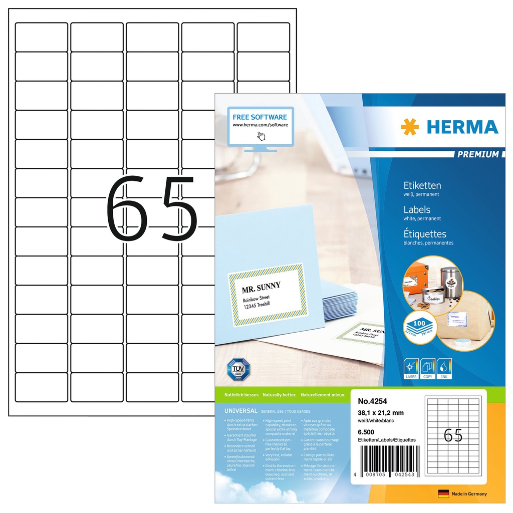 [4254] Etiket HERMA 4254 38.1x21.2mm premium wit 6500st