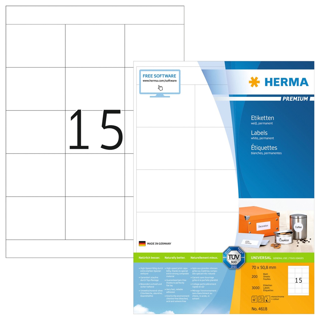 [4618] Etiket HERMA 4618 70x50.8mm premium wit 3000st