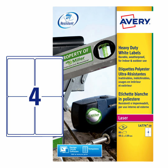 [L4774-20] Etiket Avery L4774-20 99.1x139mm wit 80st