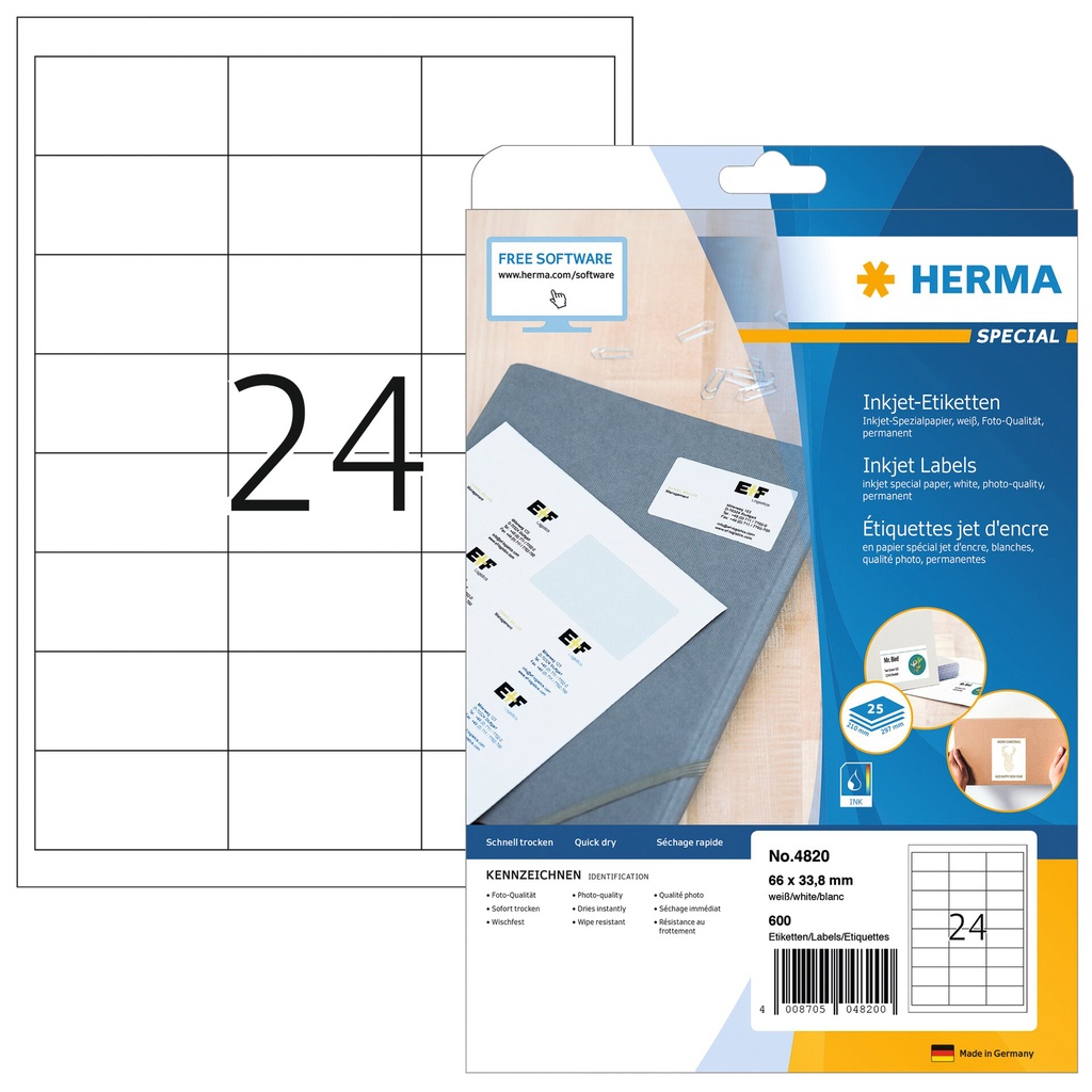 [4820] Etiket HERMA 4820 66x33.8mm wit 600st