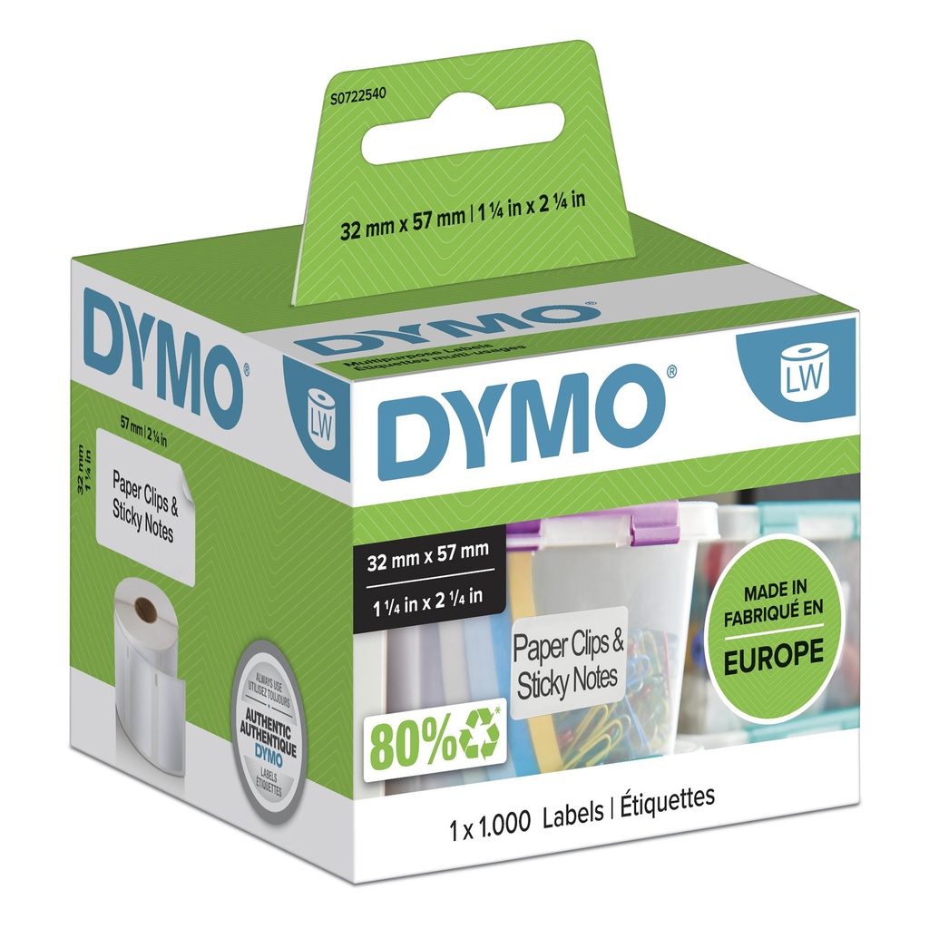 [S0722540] Etiket Dymo LabelWriter multifunctioneel 32x57 wit