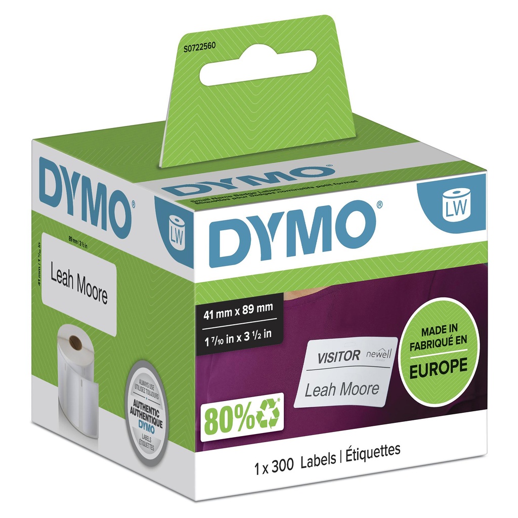 [S0722560] Etiket Dymo LabelWriter naamkaart 41x89 wit