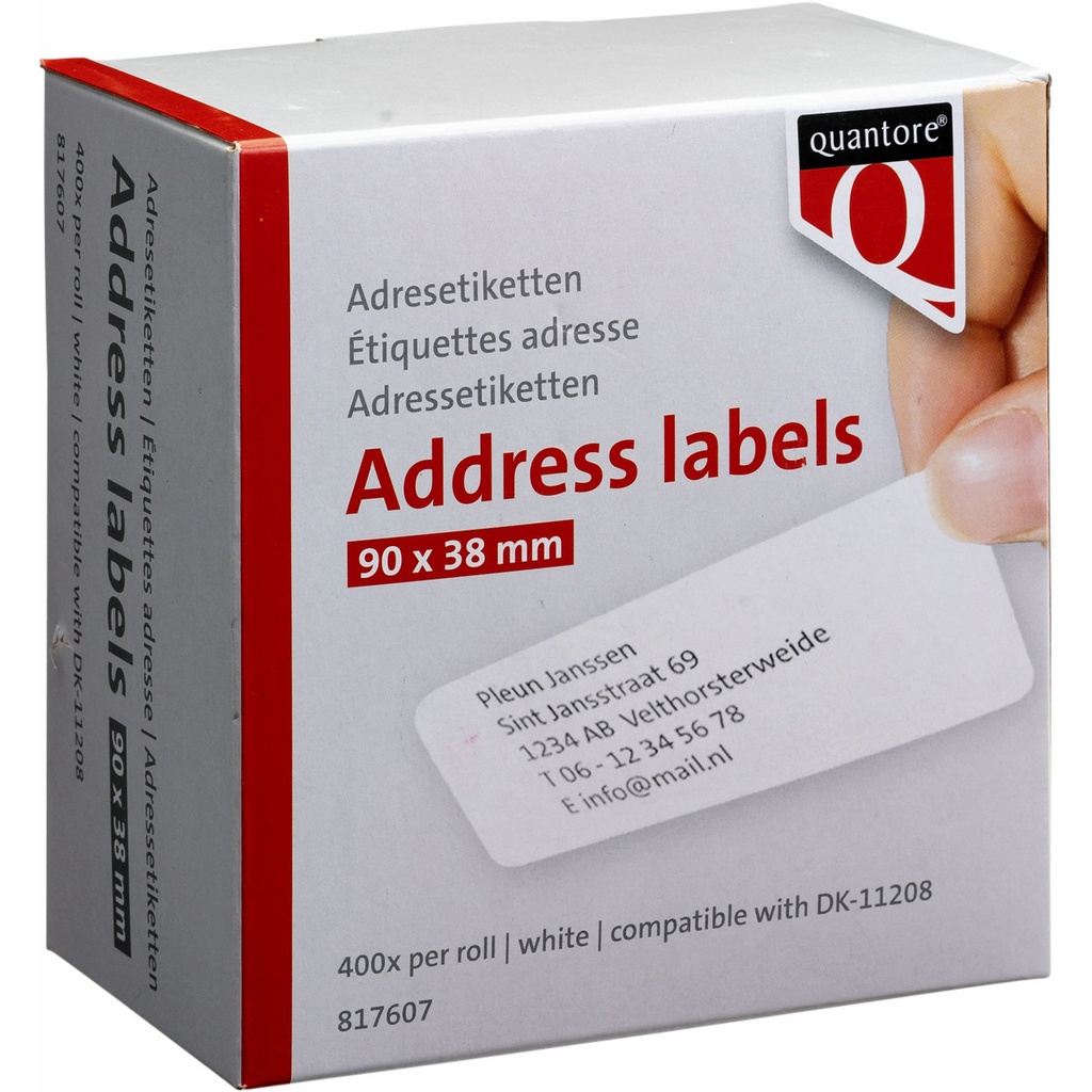 [Q11208] Label Etiket Quantore Dk-11208 38mmx90mm adres wt