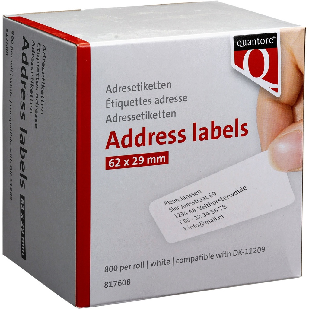 [Q11209] Label Etiket Quantore Dk-11209 29mmx62mm adres wt