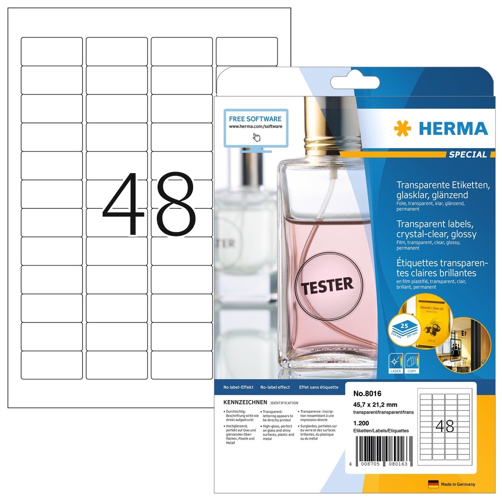 [8016] Etiket HERMA 8016 45.7x21.2mm transparant 1200st