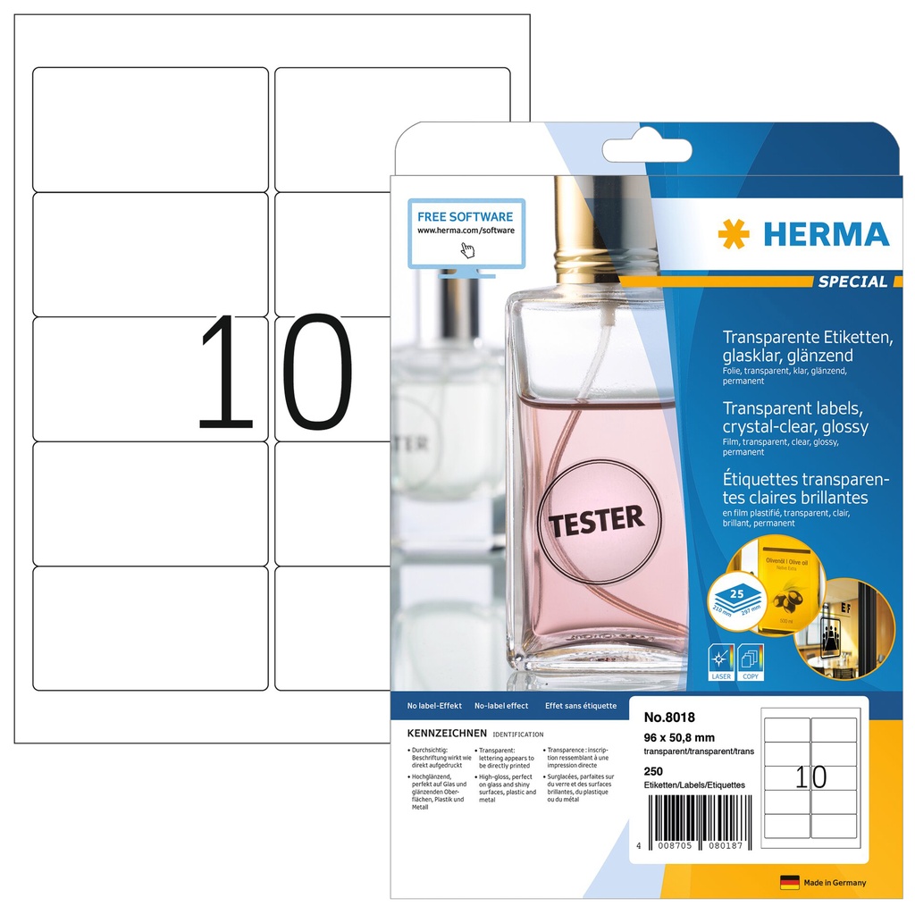 [8018] Etiket HERMA 8018 96x50.8mm transparant 250st