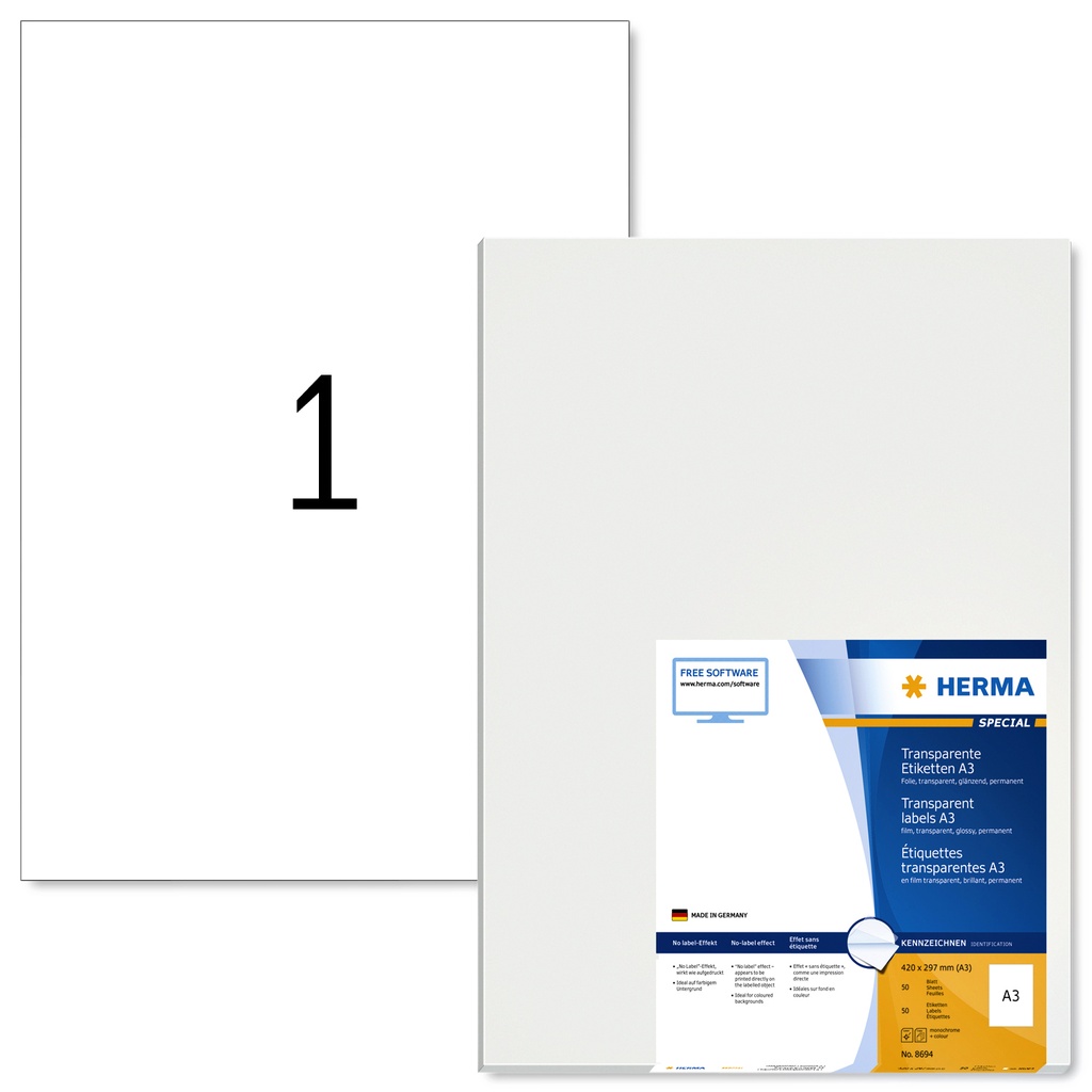 [8694] Etiket HERMA 8694 A3 297x420mm 50st transparant