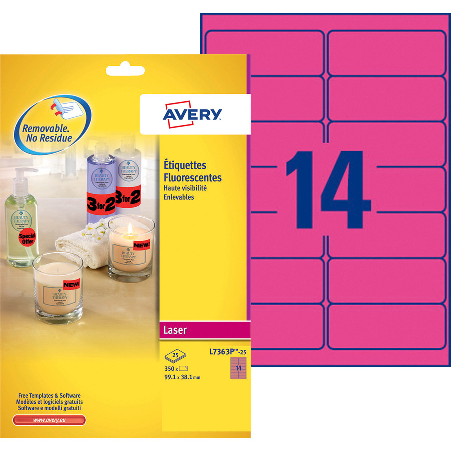 [L7363P-25] Etiket Avery L7363P-25 99.1x38.1mm roze 340st