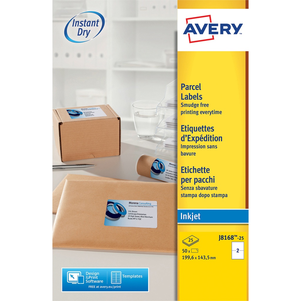 [J8168-25] Etiket Avery J8168-25 199.6x143.5mm wit 50st