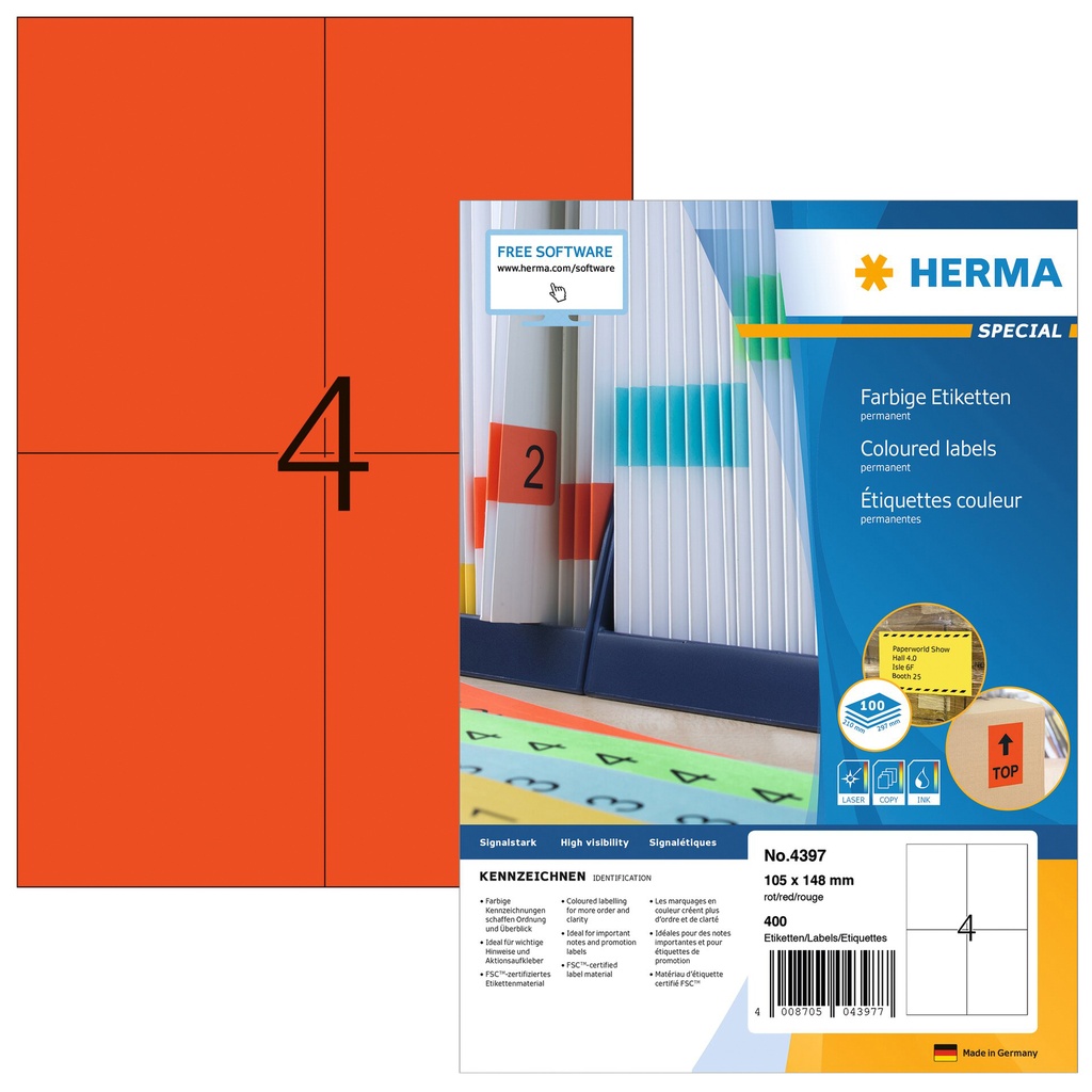 [4397] Etiket HERMA 4397 105x148mm A6 rood 400st