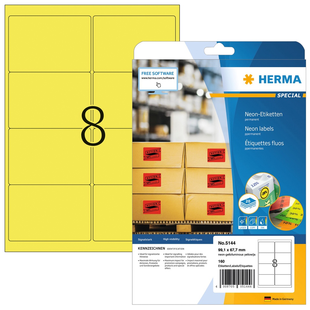 [5144] Etiket HERMA 5144 99.1x67.7mm neongeel 160st