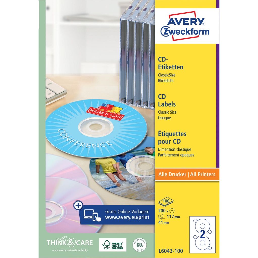 [L6043-100] Etiket Avery L6043-100 CD wit 200st
