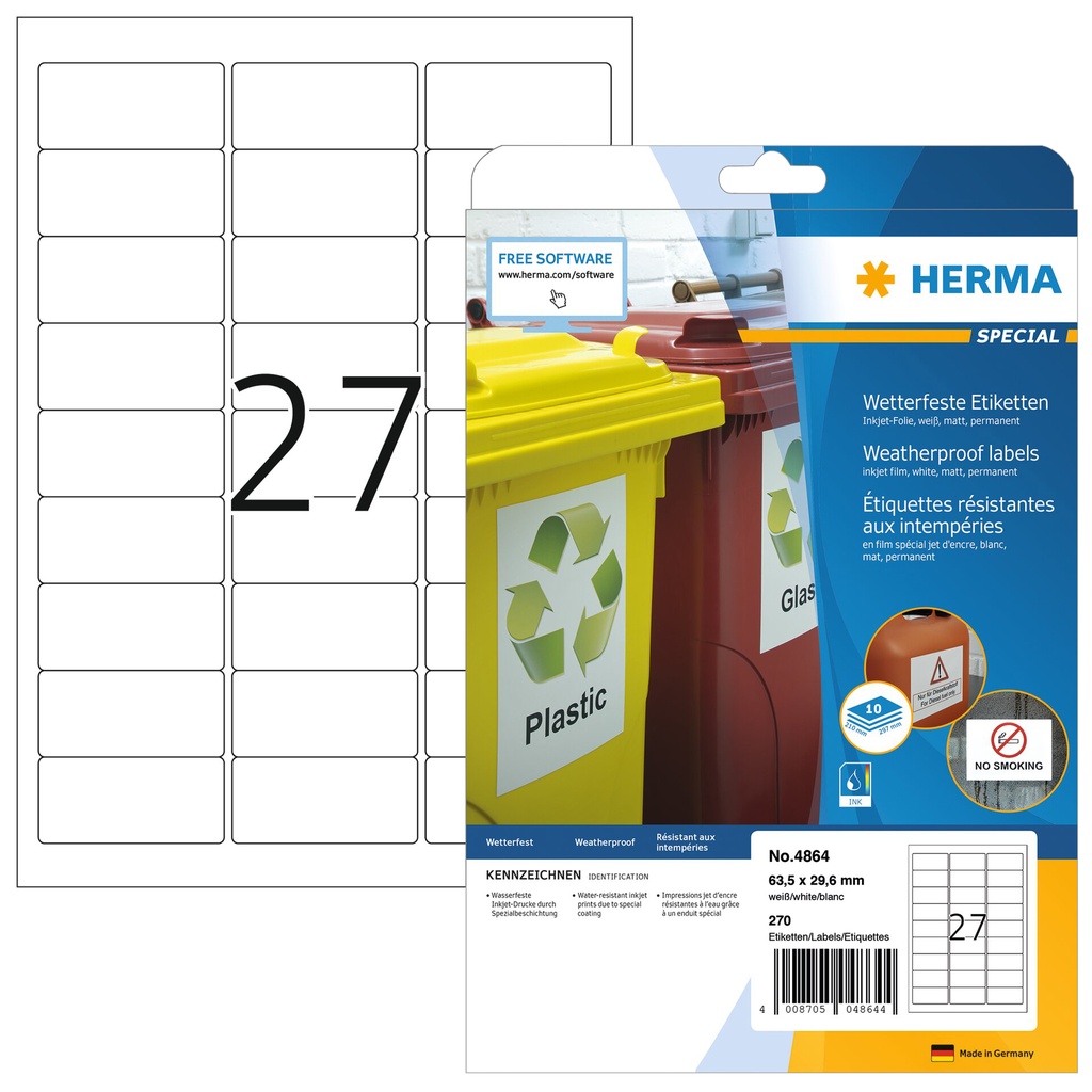 [4864] Etiket HERMA 4864 63.5x29.6mm polyester wit 270st