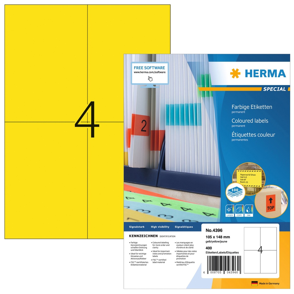 [4396] Etiket HERMA 4396 105x148mm A6 geel 400st