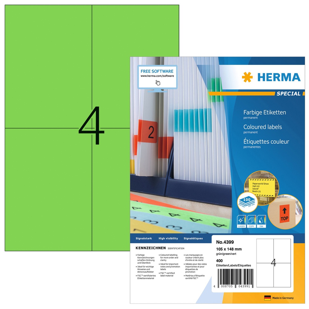 [4399] Etiket HERMA 4399 105x148mm A6 groen 400st