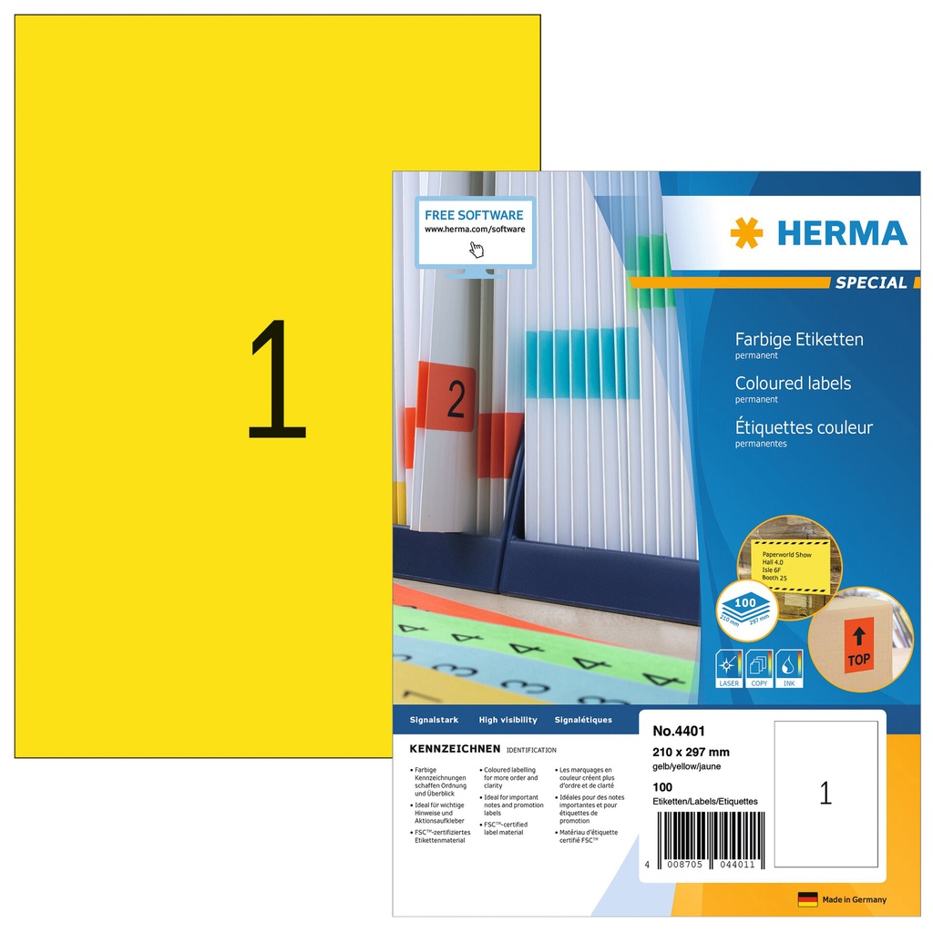 [4401] Etiket HERMA 4401 210x297mm A4 geel 100st