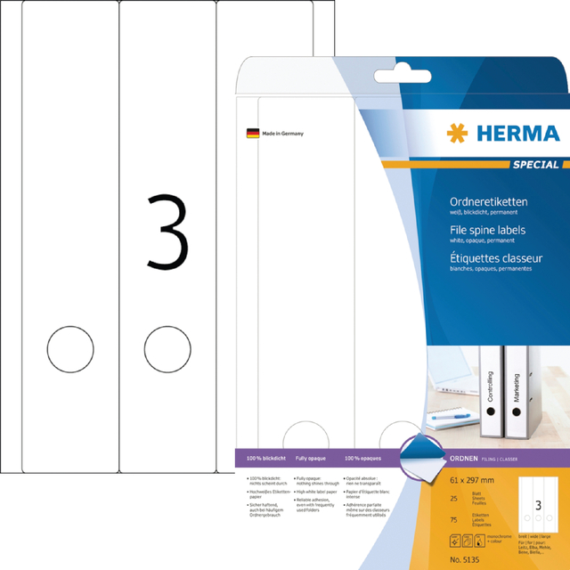 [5135] Rugetiket HERMA 5135 breed/ lang 61x297mm zkl wit