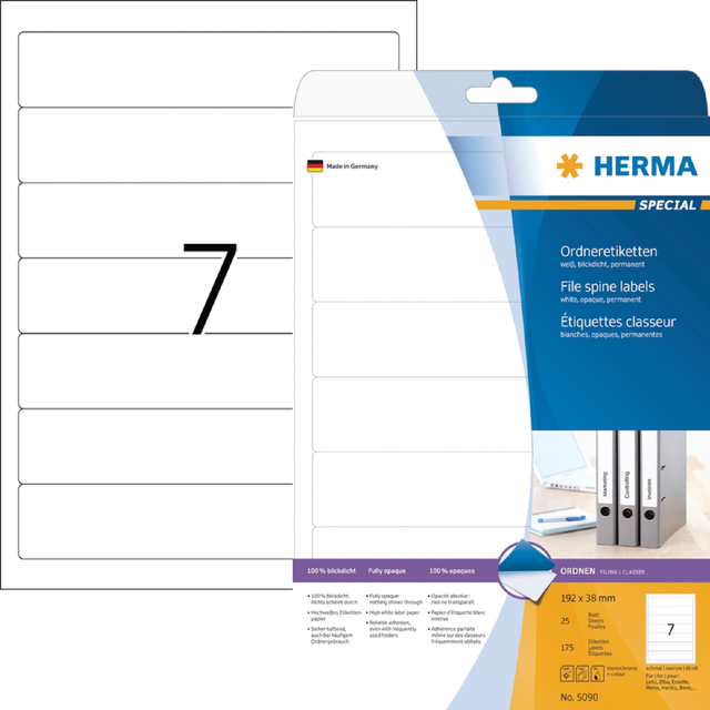 [5090] Rugetiket HERMA 5090 smal 38x192mm zelfklevend wit