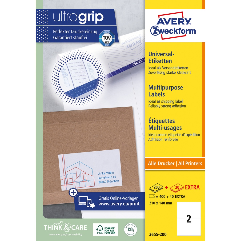 [3655-200] Etiket Avery 3655 210x148mm A5 wit 400st