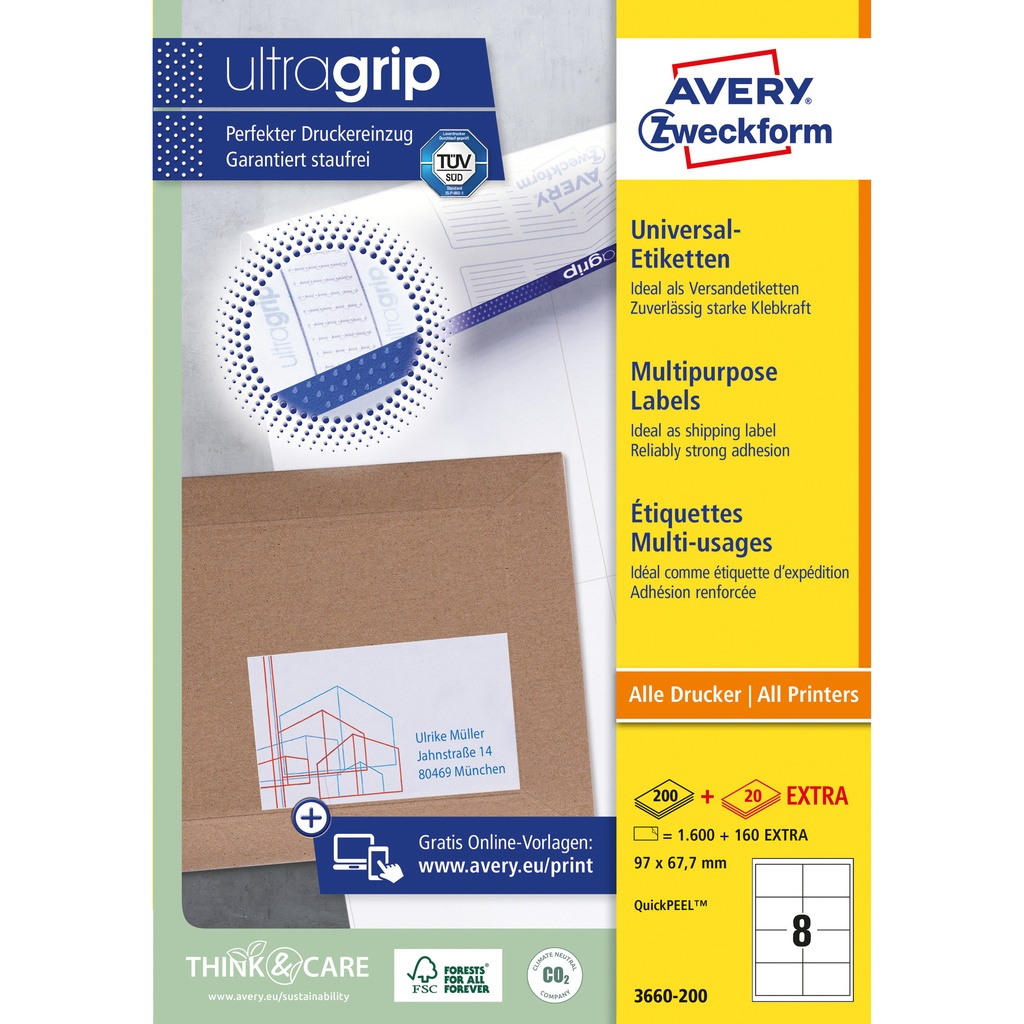 [3660-200] Etiket Avery 3660 97x67.7mm wit 1600st