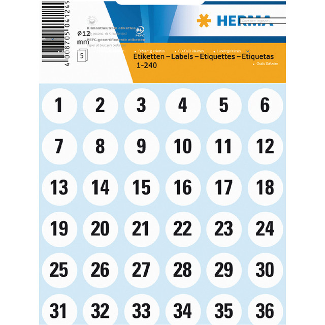 [4124] Etiket HERMA 4124 12mm getallen 1-240 240st