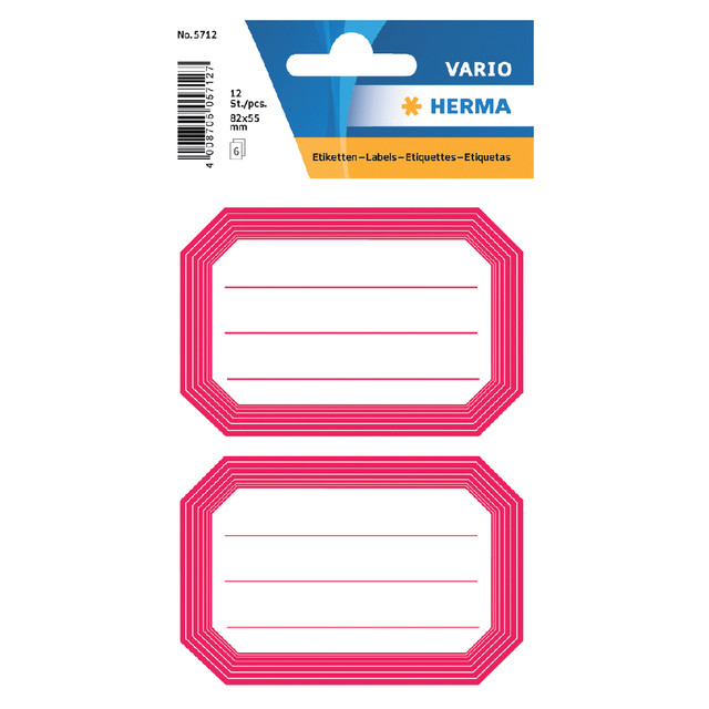 [5712] Etiket HERMA 5712 82x55mm schrift rode rand 12st